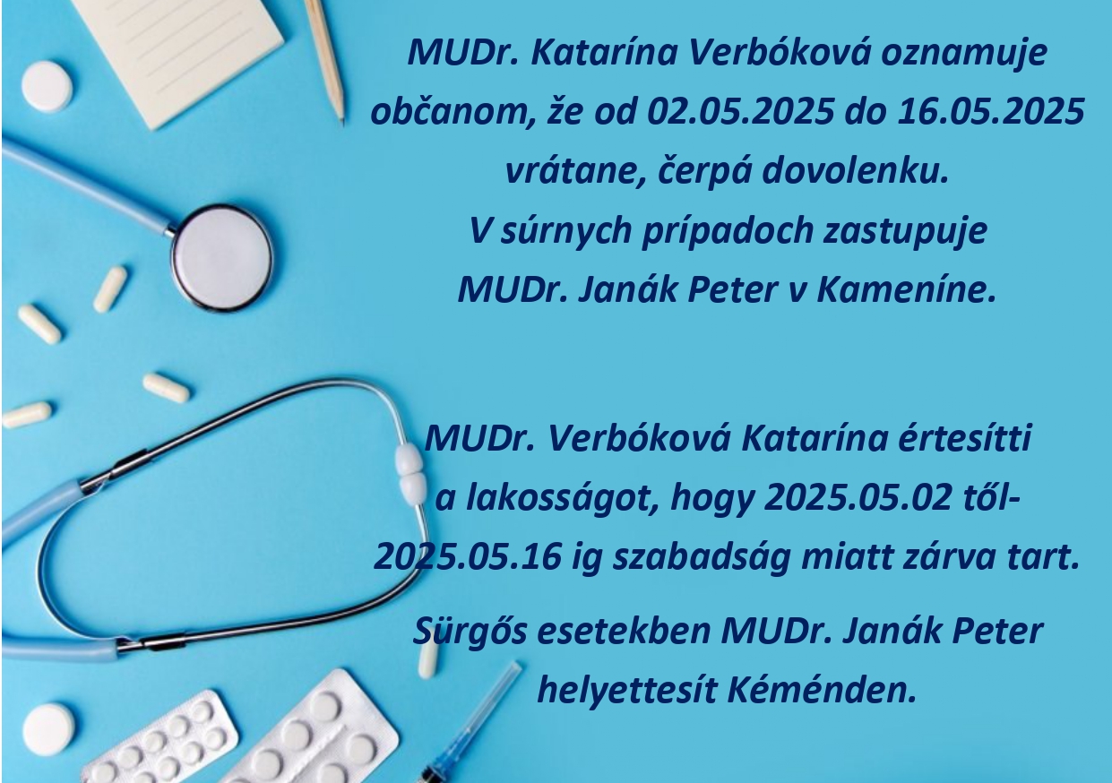 MUDr. Verbóková Katarína - dovolenka, szabadság